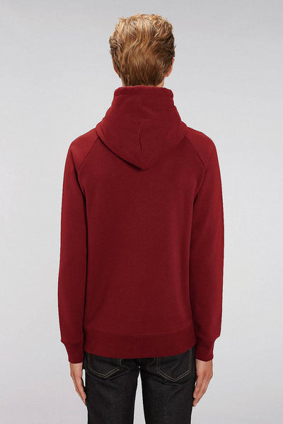 Burgundy Men Two Hands Graphic Hoodie, Medium-weight, from organic cotton blend