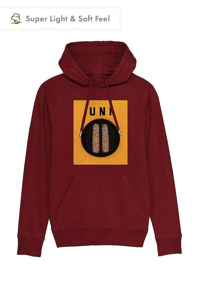 Burgundy Men Unicorn Graphic Hoodie, Medium-weight, from organic cotton blend