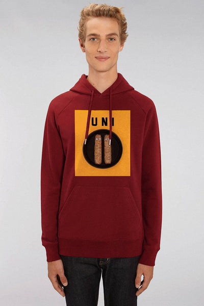 Burgundy Men Unicorn Graphic Hoodie, Medium-weight, from organic cotton blend