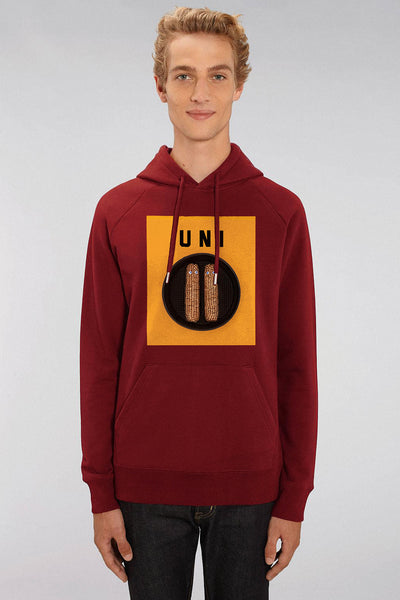 Burgundy Men Unicorn Graphic Hoodie, Medium-weight, from organic cotton blend