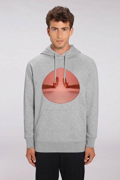 Grey Men Two Hands Graphic Hoodie, Medium-weight, from organic cotton blend