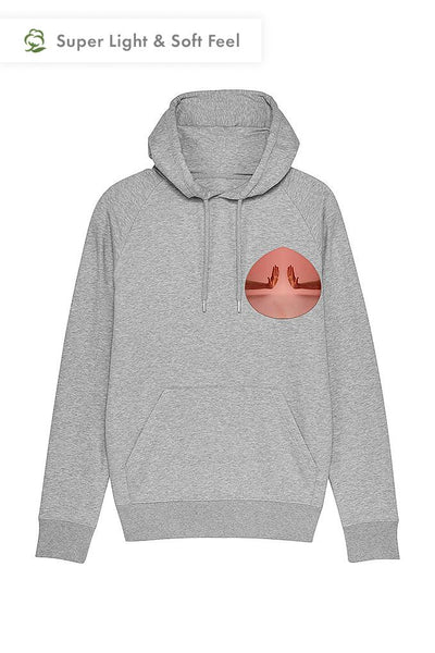 Grey Men Two Hands Print Hoodie, Medium-weight, from organic cotton blend