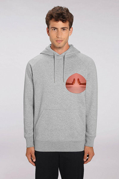Grey Men Two Hands Print Hoodie, Medium-weight, from organic cotton blend