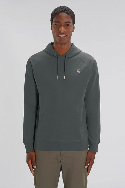 Dark grey Men Embroidered Logo Hoodie, Medium-weight, from organic cotton blend