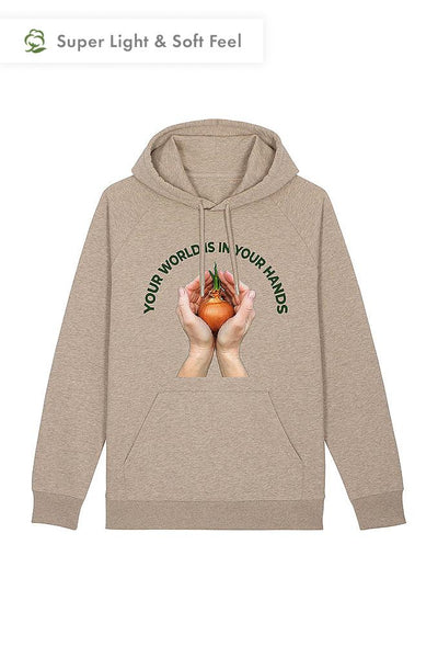 Beige Men Your World Graphic Hoodie, Medium-weight, from organic cotton blend