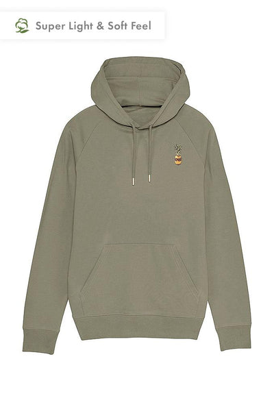 Light Khaki Men Cool Pineapple Hoodie, Medium-weight, from organic cotton blend