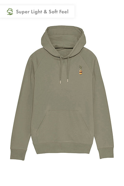 Light Khaki Men Cool Pineapple Hoodie, Medium-weight, from organic cotton blend