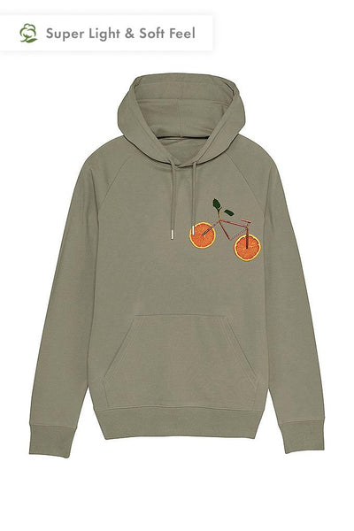 Light Khaki Men Orange Bicycle Hoodie, Medium-weight, from organic cotton blend