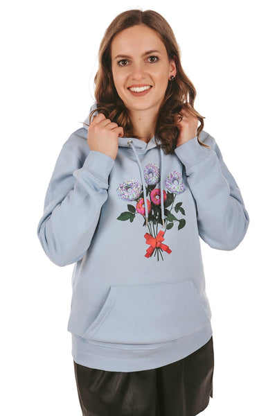 Light blue Donut Flowers Printed Hoodie, Heavyweight, from organic cotton blend