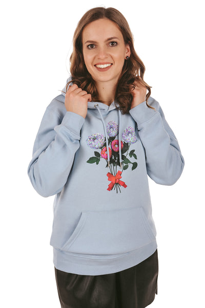 Light blue Donut Flowers Printed Hoodie, Heavyweight, from organic cotton blend