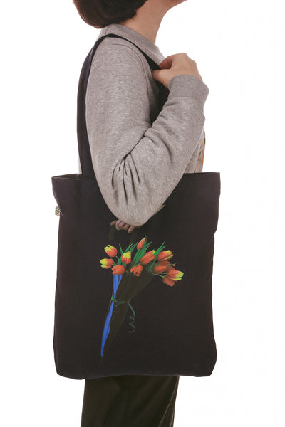 Organic Cotton Tote Bag with Blooming Umbrella print