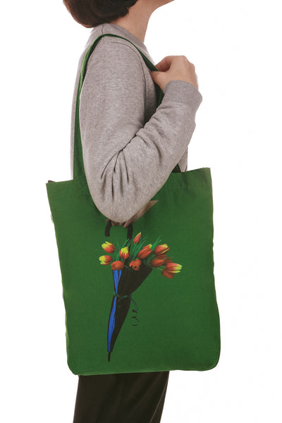 Organic Cotton Tote Bag with Blooming Umbrella print