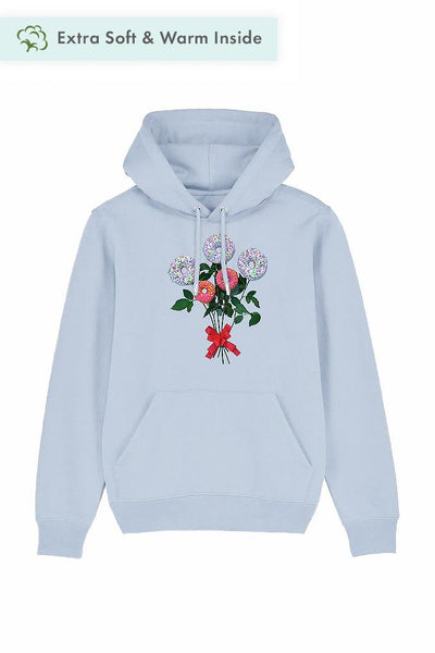 Light blue Donut Flowers Printed Hoodie, Heavyweight, from organic cotton blend