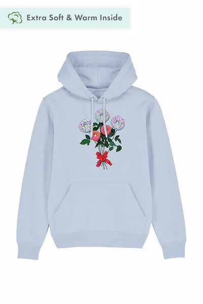 Light blue Donut Flowers Printed Hoodie, Heavyweight, from organic cotton blend