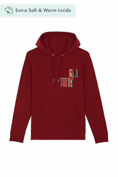 Burgundy Love Heart Graphic Hoodie, Heavyweight, from organic cotton blend