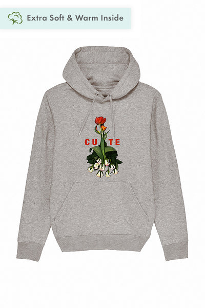 Grey Cute Floral Graphic Hoodie, Heavyweight, from organic cotton blend