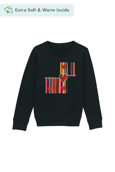 Black Kids Love Heart Graphic Sweatshirt, Medium-weight, from organic cotton blend, for girls & for boys