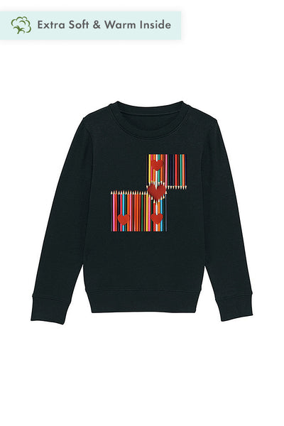 Black Kids Love Heart Graphic Sweatshirt, Medium-weight, from organic cotton blend, for girls & for boys