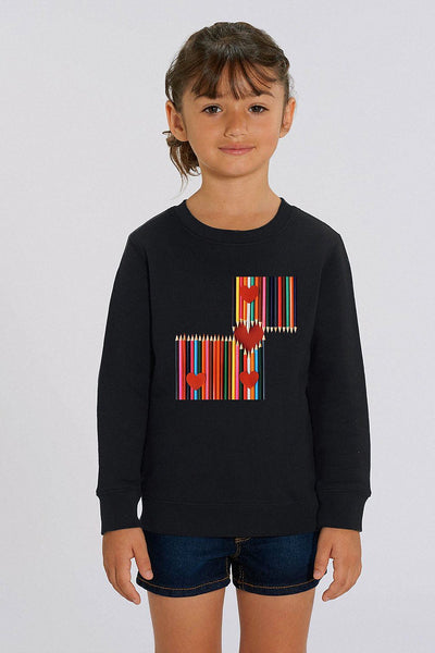Black Kids Love Heart Graphic Sweatshirt, Medium-weight, from organic cotton blend, for girls & for boys