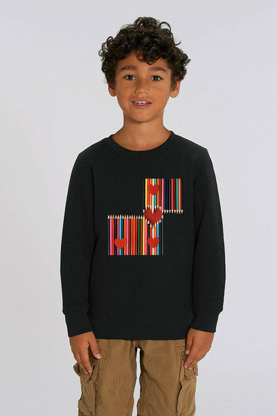 Black Kids Love Heart Graphic Sweatshirt, Medium-weight, from organic cotton blend, for girls & for boys
