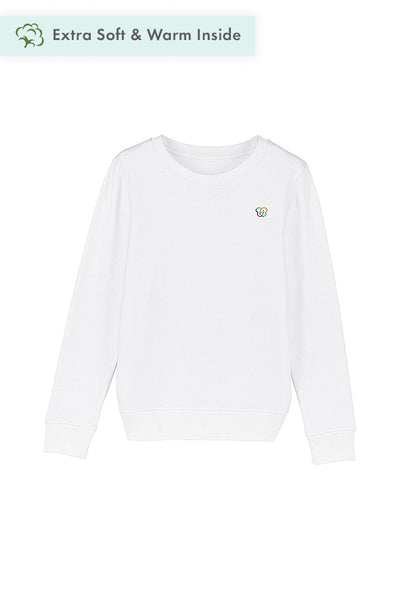 White Kids BHappy Logo Sweatshirt, Medium-weight, from organic cotton blend, for girls & for boys
