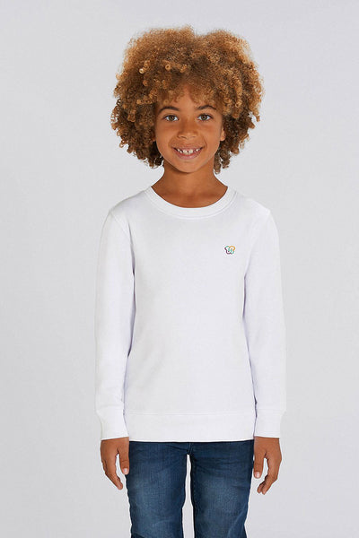 White Kids BHappy Logo Sweatshirt, Medium-weight, from organic cotton blend, for girls & for boys