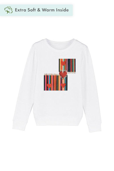 White Kids Love Heart Graphic Sweatshirt, Medium-weight, from organic cotton blend, for girls & for boys