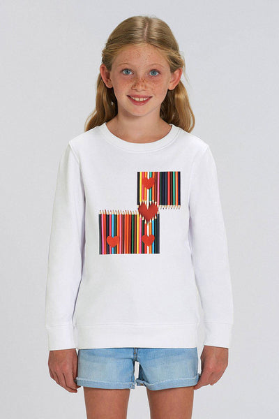 White Kids Love Heart Graphic Sweatshirt, Medium-weight, from organic cotton blend, for girls & for boys
