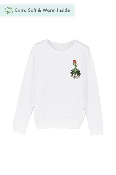White Girls Floral Printed Sweatshirt, Medium-weight, from organic cotton blend