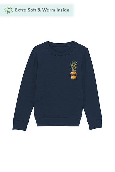 Navy Kids Cool Pineapple Sweatshirt, Medium-weight, from organic cotton blend, for girls & for boys