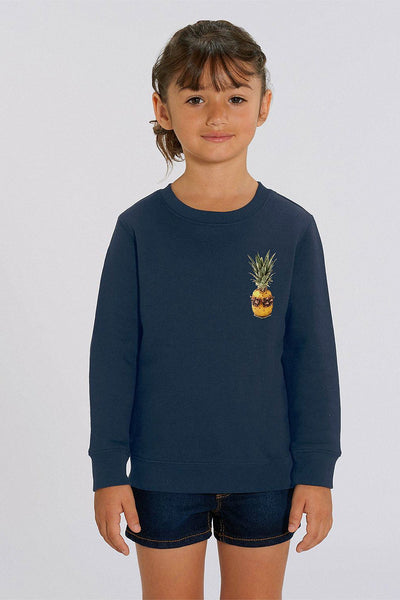 Navy Kids Cool Pineapple Sweatshirt, Medium-weight, from organic cotton blend, for girls & for boys