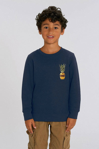 Navy Kids Cool Pineapple Sweatshirt, Medium-weight, from organic cotton blend, for girls & for boys