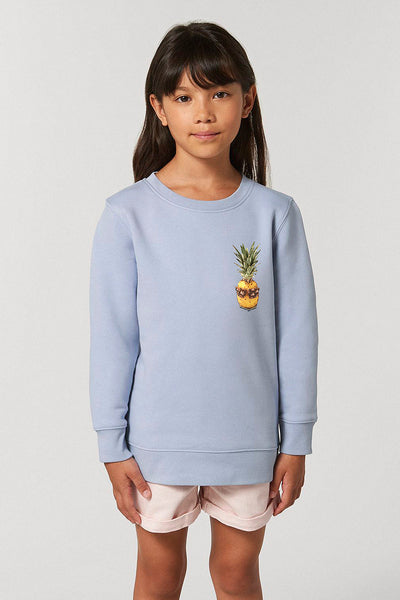 Light blue Kids Cool Pineapple Sweatshirt, Medium-weight, from organic cotton blend, for girls & for boys
