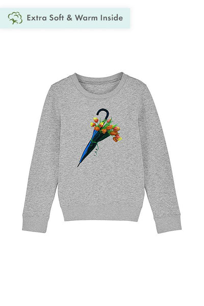 Grey Kids Blooming Umbrella Sweatshirt, Medium-weight, from organic cotton blend, for girls & for boys