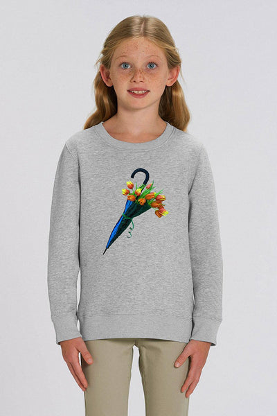 Grey Kids Blooming Umbrella Sweatshirt, Medium-weight, from organic cotton blend, for girls & for boys