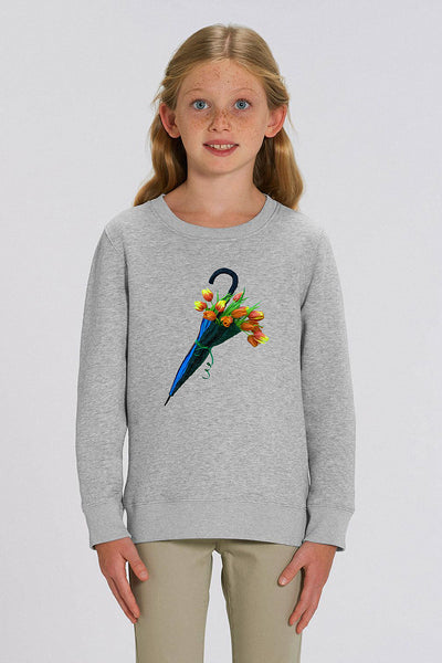 Grey Kids Blooming Umbrella Sweatshirt, Medium-weight, from organic cotton blend, for girls & for boys