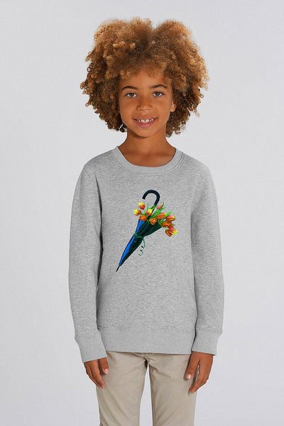 Grey Kids Blooming Umbrella Sweatshirt, Medium-weight, from organic cotton blend, for girls & for boys