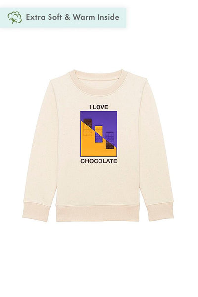 Beige Kids Chocolate Love Graphic Sweatshirt, Medium-weight, from organic cotton blend, for girls & for boys