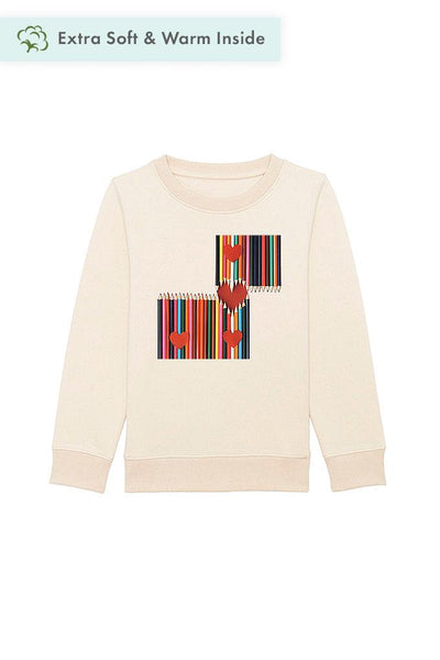 Beige Kids Love Heart Graphic Sweatshirt, Medium-weight, from organic cotton blend, for girls & for boys