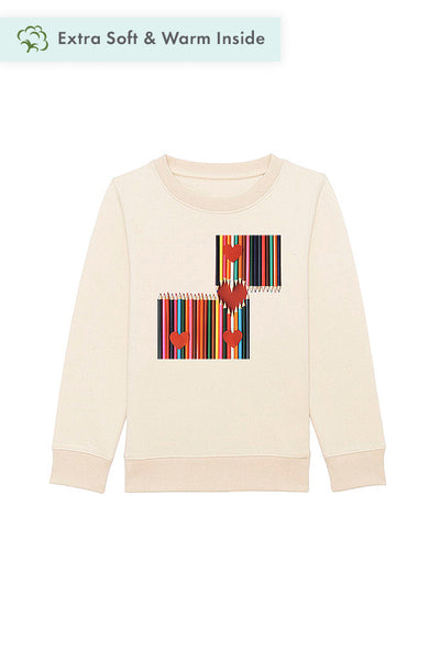 Beige Kids Love Heart Graphic Sweatshirt, Medium-weight, from organic cotton blend, for girls & for boys