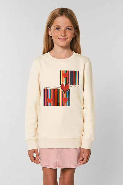 Beige Kids Love Heart Graphic Sweatshirt, Medium-weight, from organic cotton blend, for girls & for boys
