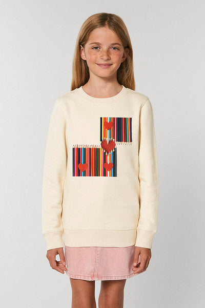 Beige Kids Love Heart Graphic Sweatshirt, Medium-weight, from organic cotton blend, for girls & for boys