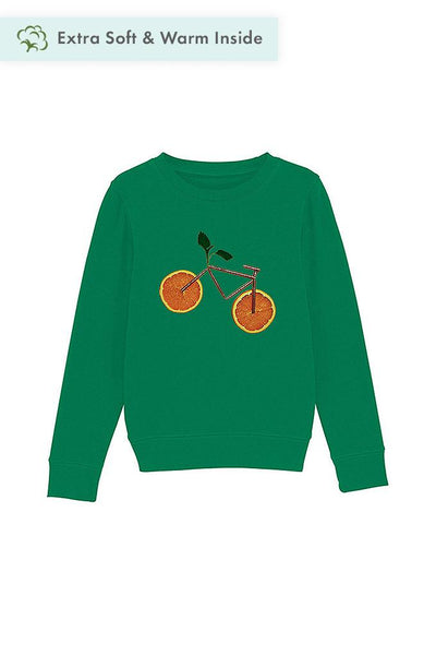 Green Kids Orange Bicycle Graphic Sweatshirt, Medium-weight, from organic cotton blend, for girls & for boys