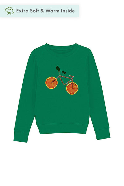 Green Kids Orange Bicycle Graphic Sweatshirt, Medium-weight, from organic cotton blend, for girls & for boys