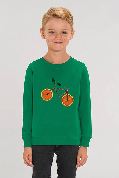 Green Kids Orange Bicycle Graphic Sweatshirt, Medium-weight, from organic cotton blend, for girls & for boys