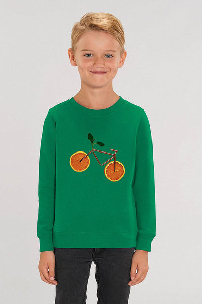 Green Kids Orange Bicycle Graphic Sweatshirt, Medium-weight, from organic cotton blend, for girls & for boys