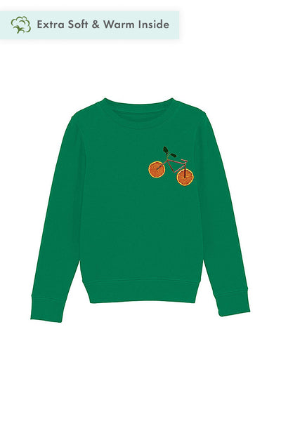 Green Kids Orange Bicycle Printed Sweatshirt, Medium-weight, from organic cotton blend, for girls & for boys
