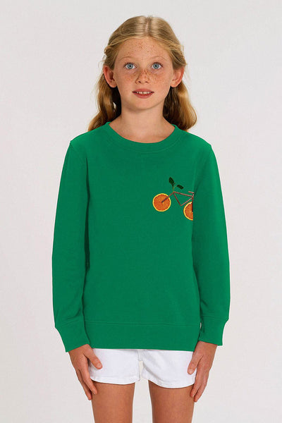 Green Kids Orange Bicycle Printed Sweatshirt, Medium-weight, from organic cotton blend, for girls & for boys