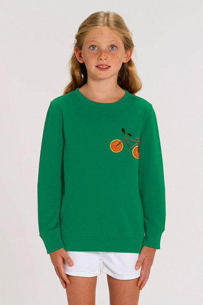 Green Kids Orange Bicycle Printed Sweatshirt, Medium-weight, from organic cotton blend, for girls & for boys
