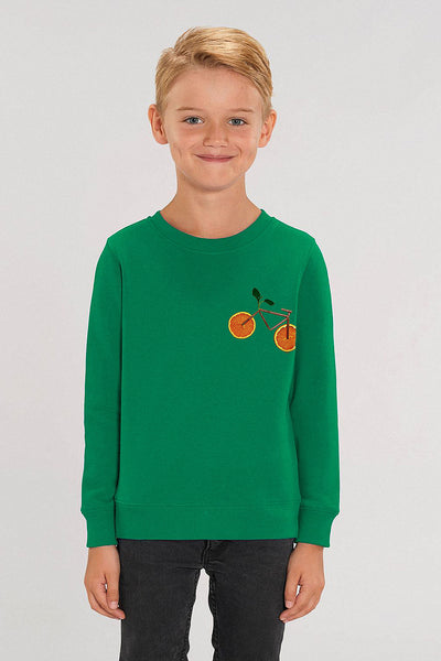 Green Kids Orange Bicycle Printed Sweatshirt, Medium-weight, from organic cotton blend, for girls & for boys